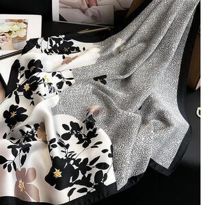 Black and White Silky Feel Scarf or Head Wrap 27.5” New